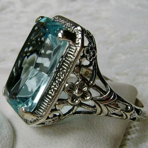 Aquamarine Ring/ Solid Sterling Silver/ 5ct Simulated Blue - Etsy