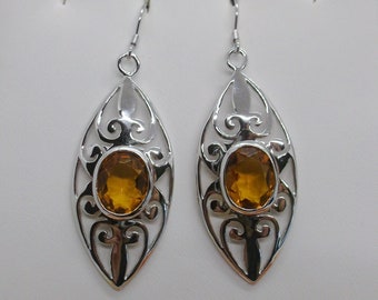 Orange Citrine Earrings/ Solid Sterling Silver/ Simulated Citrine Vintage Jewelry [Custom Made] #E32