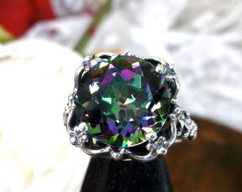 Natural Mystic Topaz Ring Size 7 | Sterling Silver 6.4Ct Rainbow Mystic Genuine Topaz Victorian Style Speechless Design#103