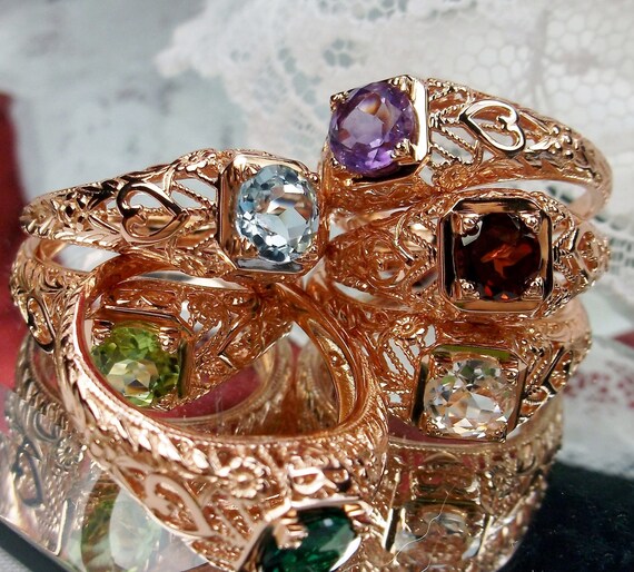 Gold Ring Natural Gem Solid 14k Gold Natural Gemstone Rose