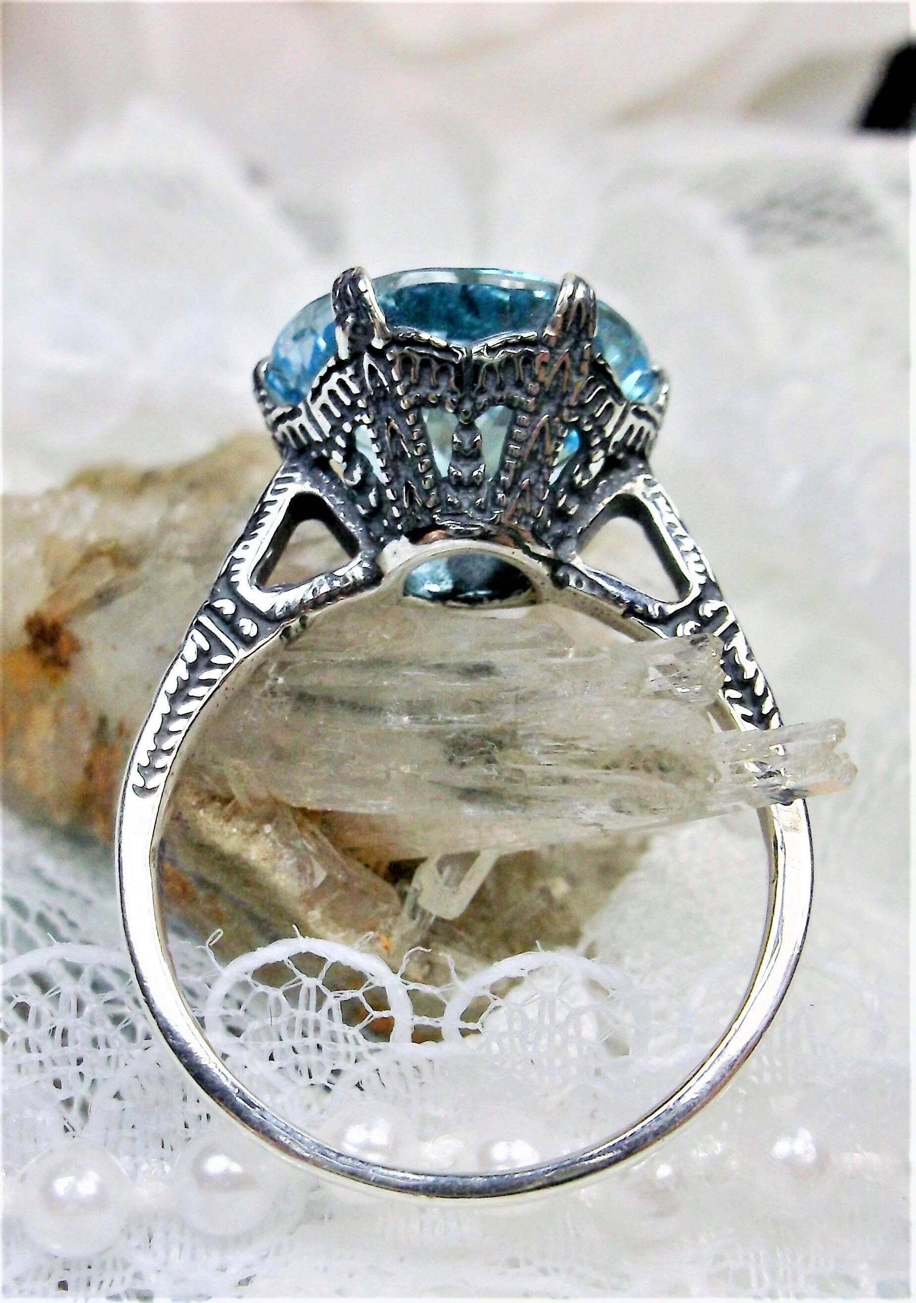 Aquamarine Blue Ring | Sterling Silver 5ct Faceted Gemstone 