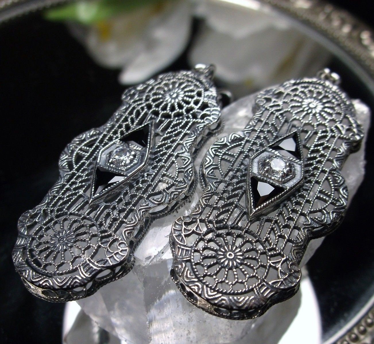 Black & White Earrings/ Sterling Silver/ Black and White