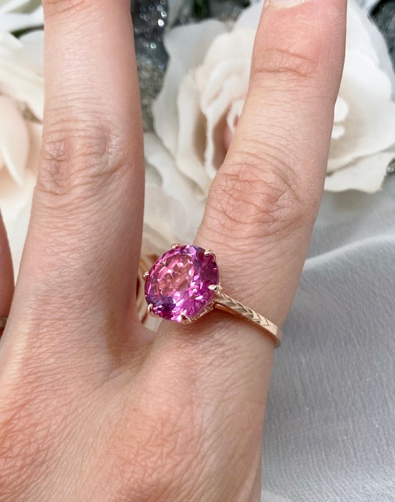 Natural Pink Topaz Ring Size 7 Rose Gold Plated Sterling Silver