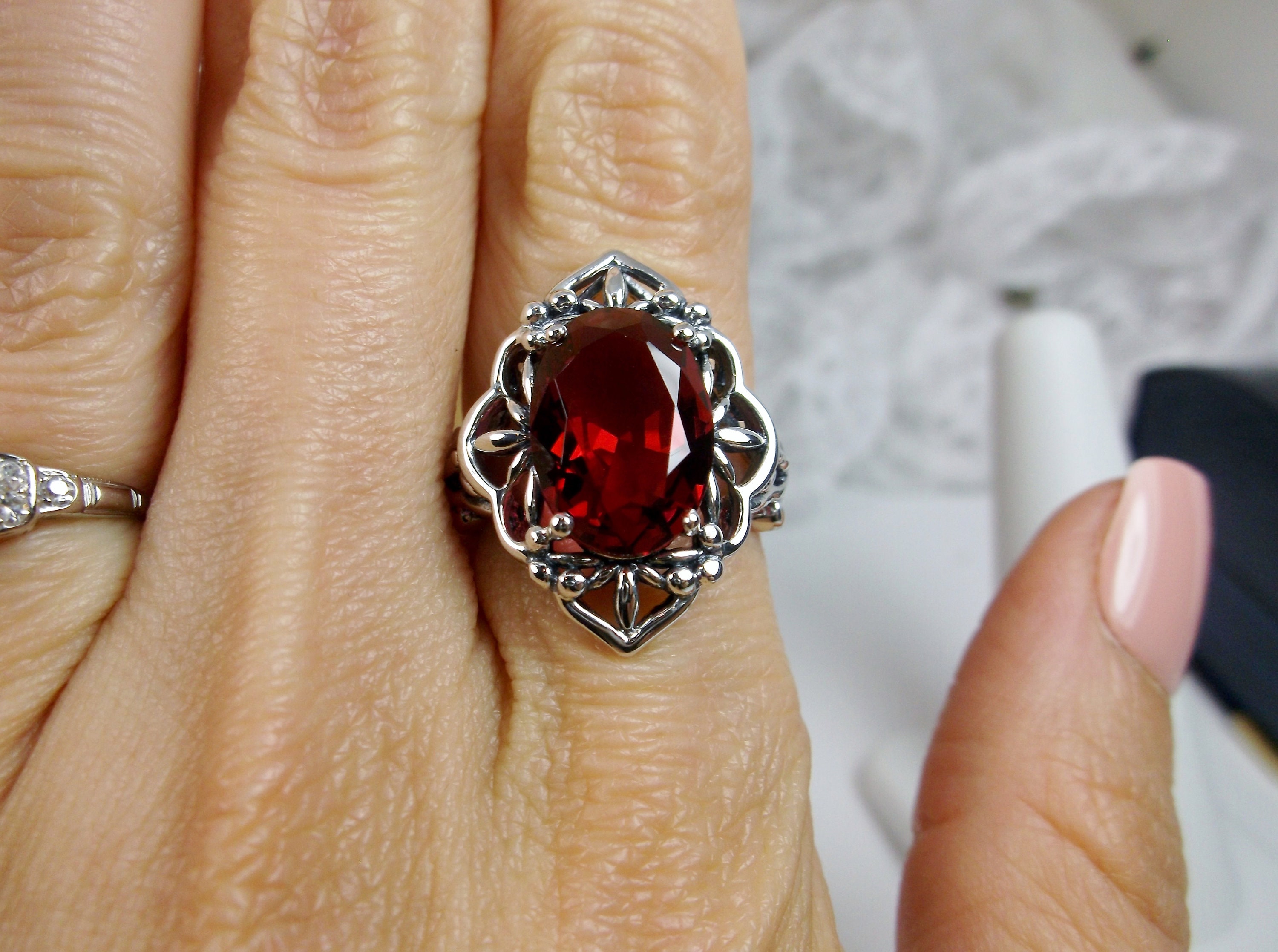 Ruby Ring / Oval Cut 6ct Gem With Gothic Sterling Silver Filigree ...