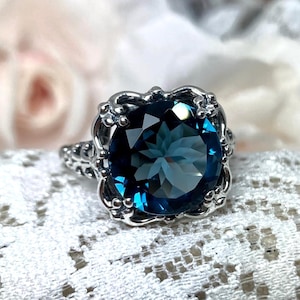 London Blue Topaz Ring • 7ct Round Gemstone • Sterling Silver 925 ...