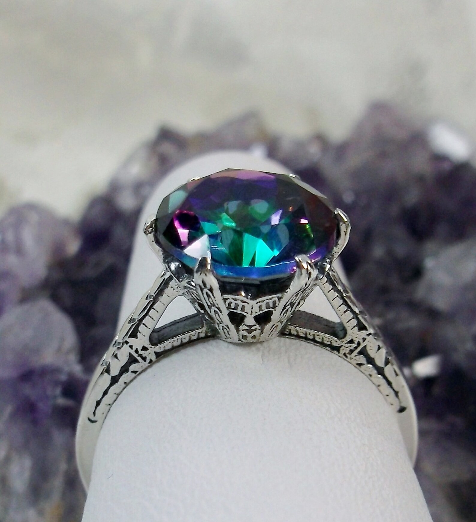 Natural Mystic Topaz Ring/ Solid Sterling Silver/ 2.5ct Round | Etsy