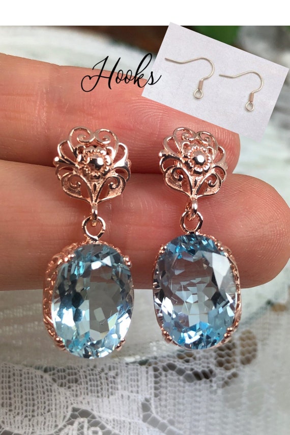 Blue Topaz Earrings Filigree Drop Sterling Silver Blue Topaz Earrings Filigree Drop Sterling Silver