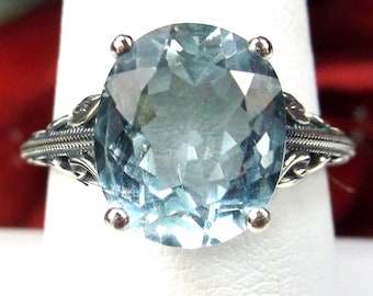 Natural Aquamarine Ring 925 Sterling Silver 3.5ct Oval Light Blue Aquamarine, Silver Floral Swan Filigree [Custom Made] Design#190
