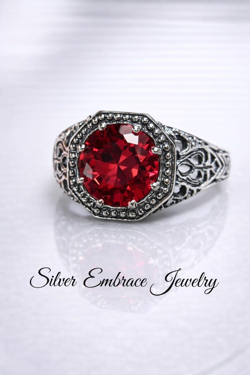 Ruby Ring / Sterling Silver/ 2ct Round Cut Simulated or Natural Red ...