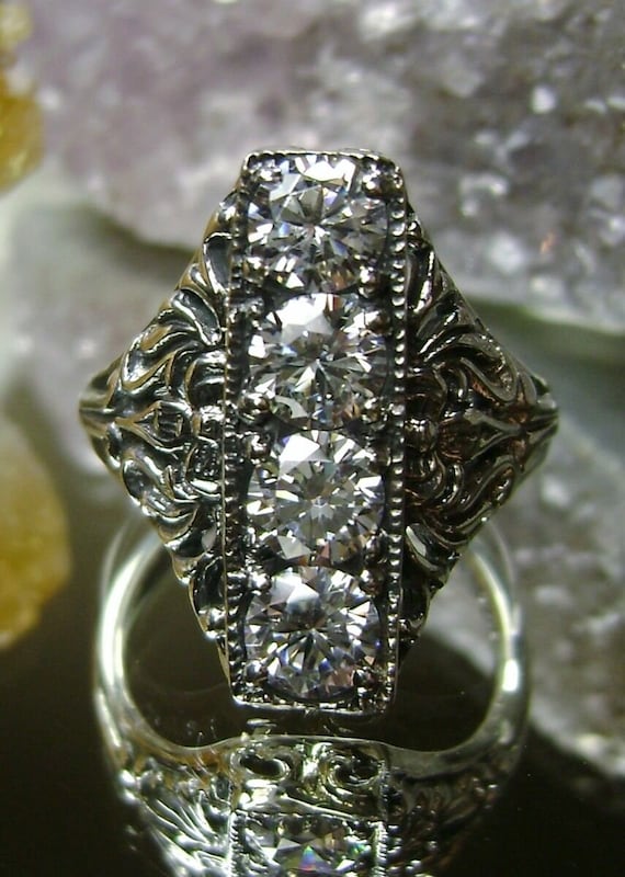 White Gemstone Ring Sterling Silver Cubic Zirconia or Moissanite