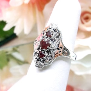 Natural Ruby Ring Solid Sterling Silver Natural Red Ruby  Art Deco Gatsby Silver Filigree [Custom Made] Design#172