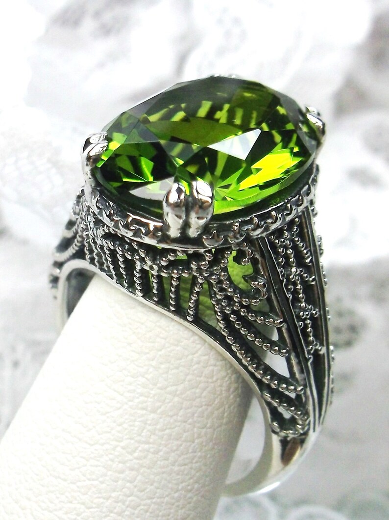 Peridot Ring Size 8 Sterling Silver 7ct Big Simulated Green Peridot Art