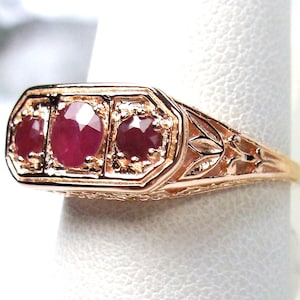 Natural Ruby Ring/ Rose Gold Plated Sterling Silver/ Natural Ruby Silver Lilly Art Deco Edwardian Filigree [Made To Order] Design#197