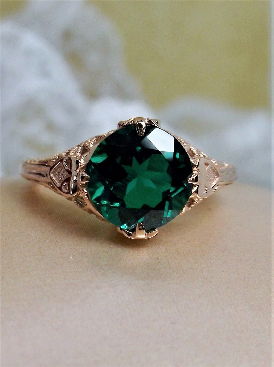 Natural Emerald Ring/ Rose Gold Plated Sterling Silver/ 1.5ct - Etsy