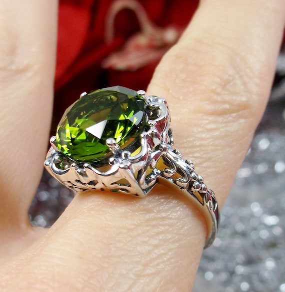 Cute Female Red Peridot Stone Ring Fashion Silver Color Wedding Jewelry  Crystal Promise Engagement Rings For