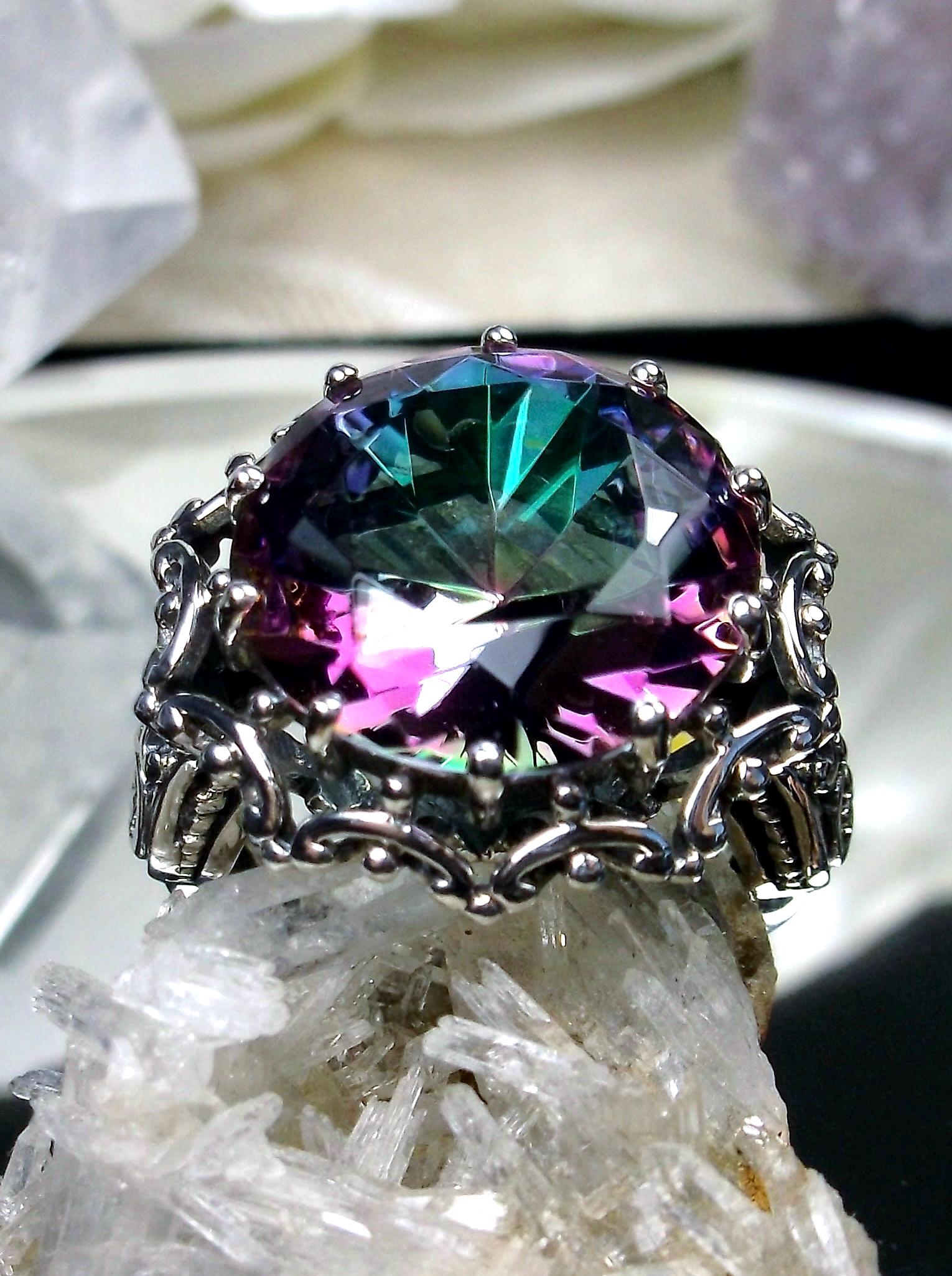 Bague En Argent Solide Avec Topaze Rose 12mm Et Zircons - Neuf Sans Emballage