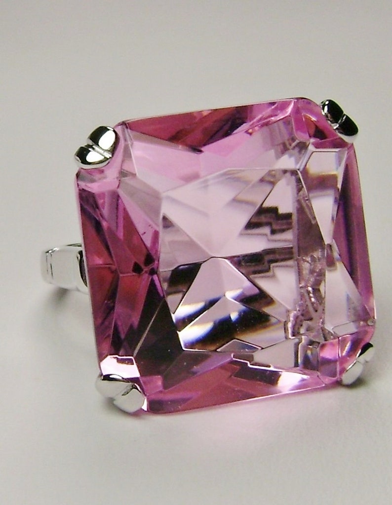Pink Topaz Ring/ Solid Sterling Silver/ 20ct Huge Square Cut Etsy