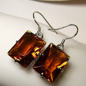 Orange Citrine Earrings/ 925 Sterling Silver/ 16ctw Rectangle Simulated Orange Citrine Dangle Drop Filigree Earrings [Custom Made] #E37