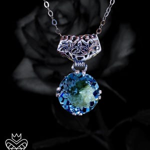 Aquamarine Pendant, Simulated Gem, Sterling Silver Filigree Pendant Necklace [Custom Made] Design#P7