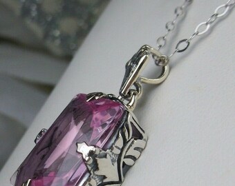 Pink Topaz Pendant/ Solid Sterling 
