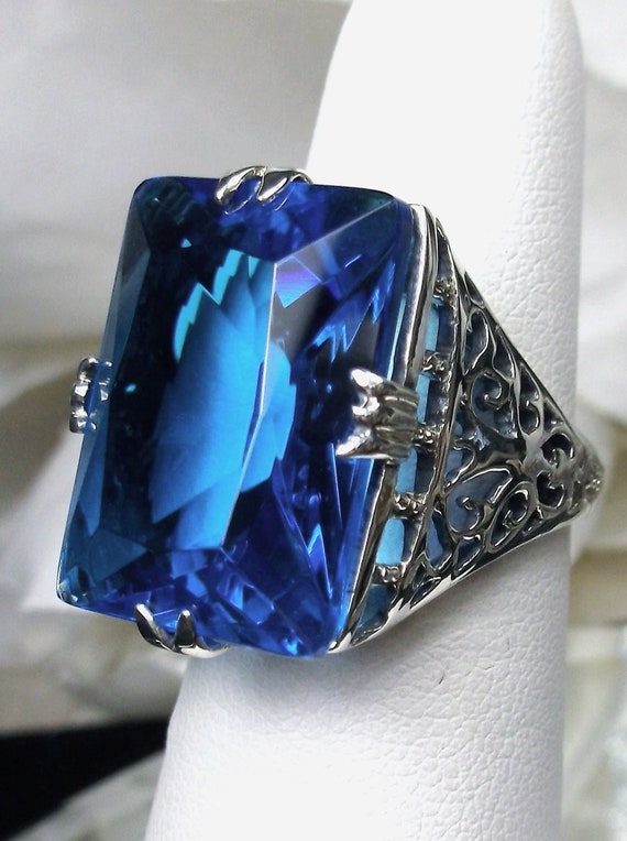 Bague topaze bleue rectangulaire sale