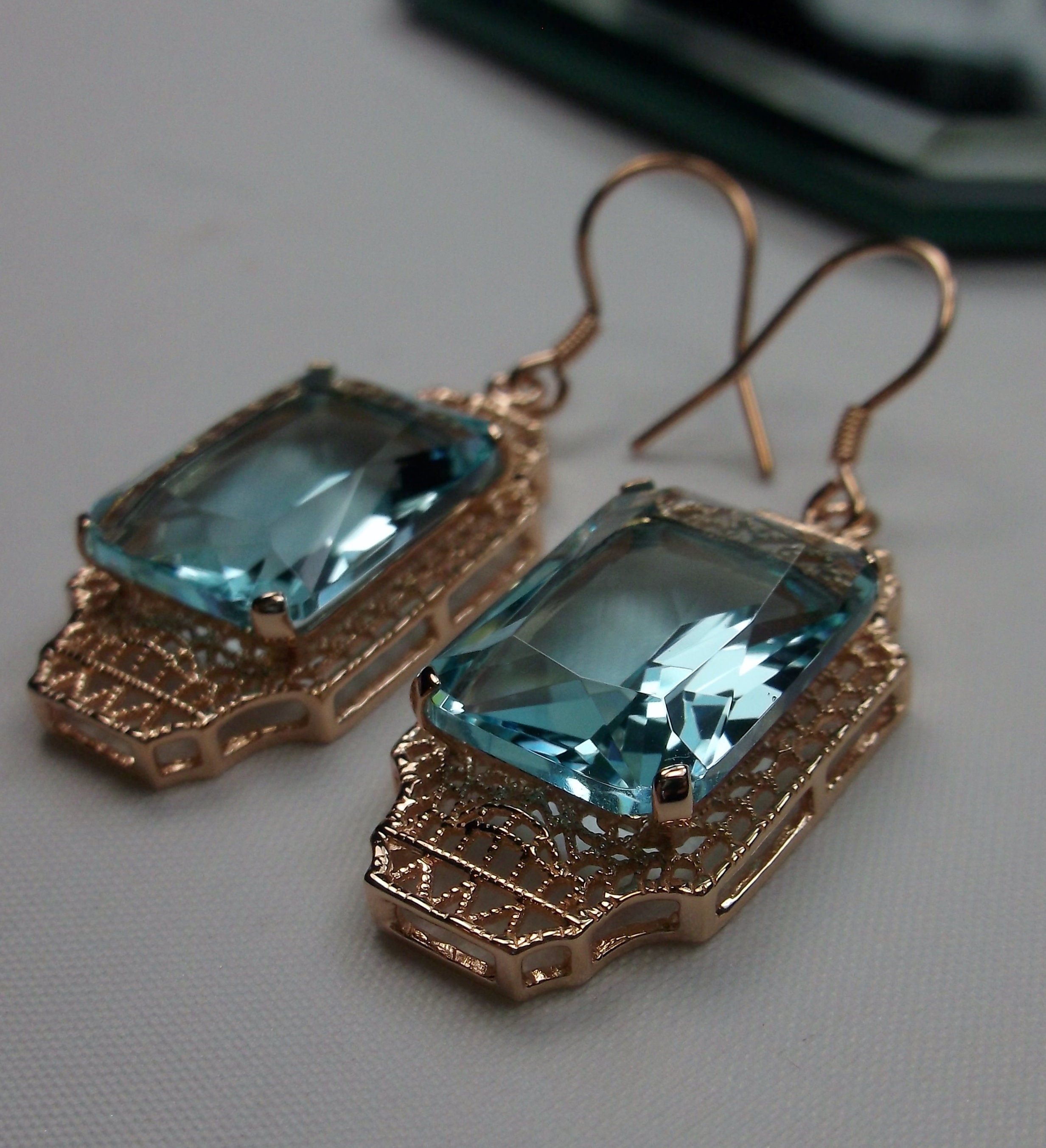 Gold and aquamarine earrings sale