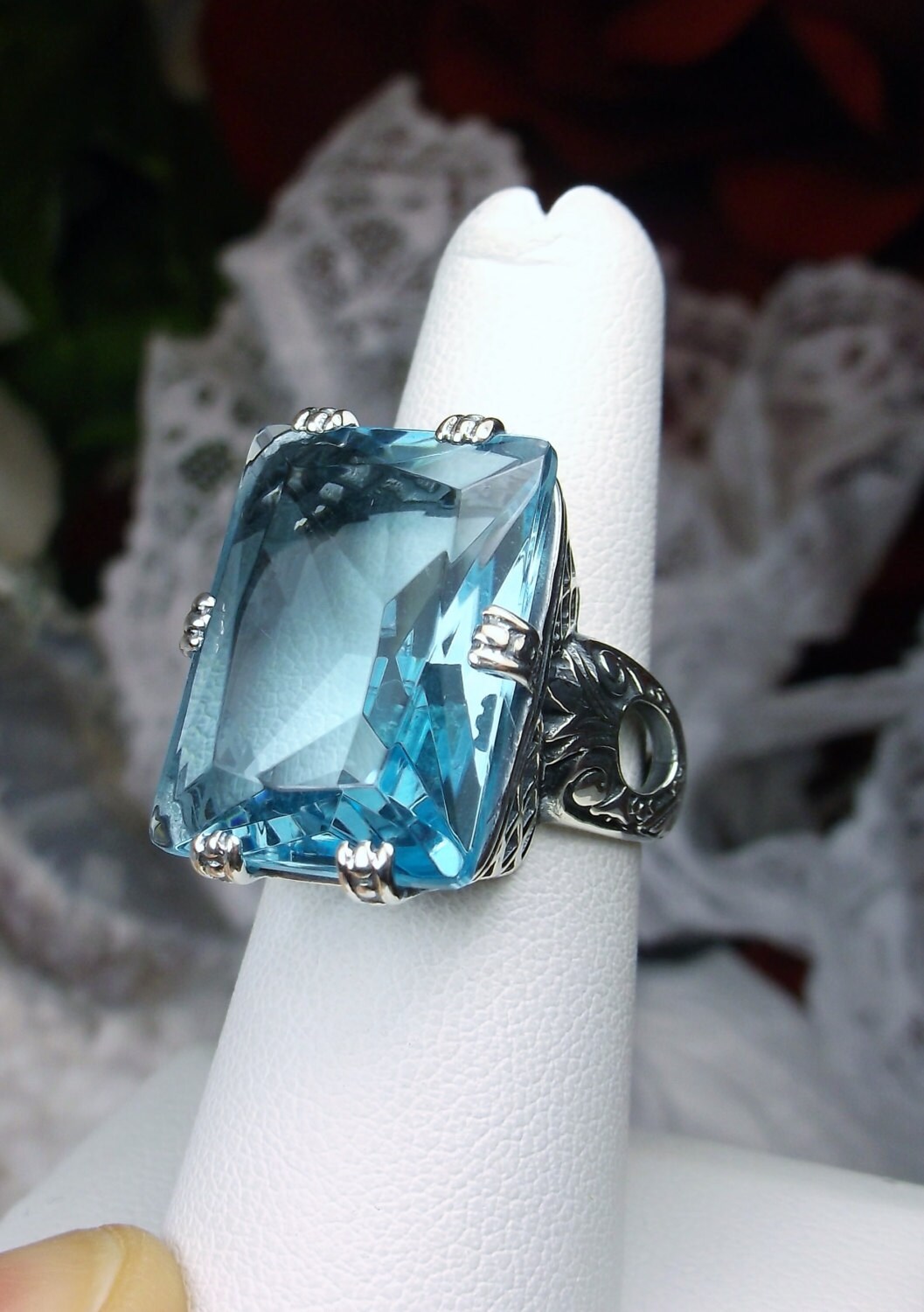 Aquamarine Ring/ Solid Sterling Silver/ Big 30ct Rectangle | Etsy