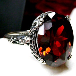 Garnet Red Ring 925 Sterling Silver | 6ct Oval Cut Faceted Red Garnet / Silver Floral Art Deco Edwardian Filigree [Made To Order] Design#70