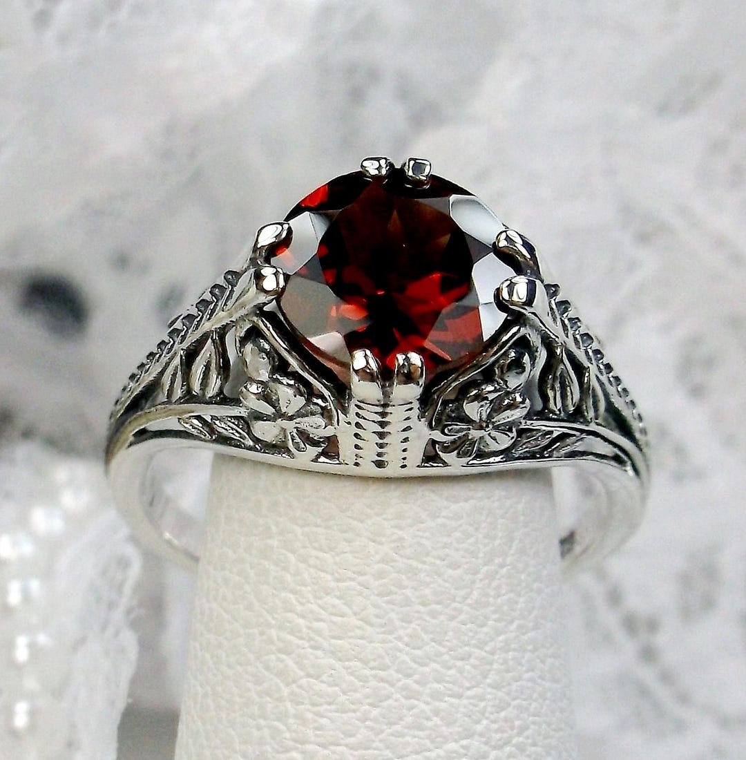 【SALE 】 925シルバーリング ( RED GARNET ) Genuine Garnet Ring 925 Sterling Silver Ring Red Stone Ring