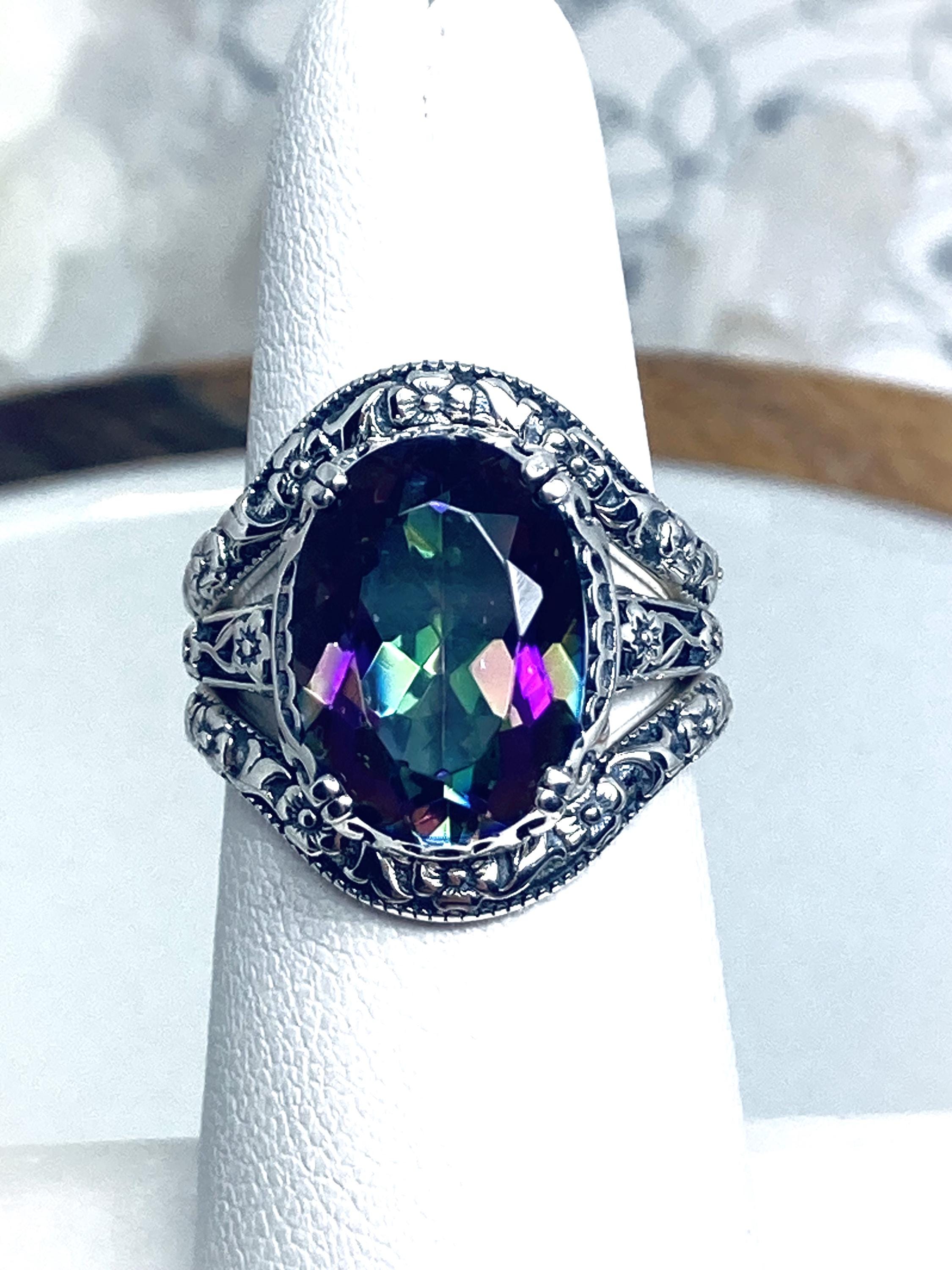 Bague En Argent Avec Topaze Mystique 25x17 Mm - Taille Ajustable 69-60 - Neuf Sans Emballage