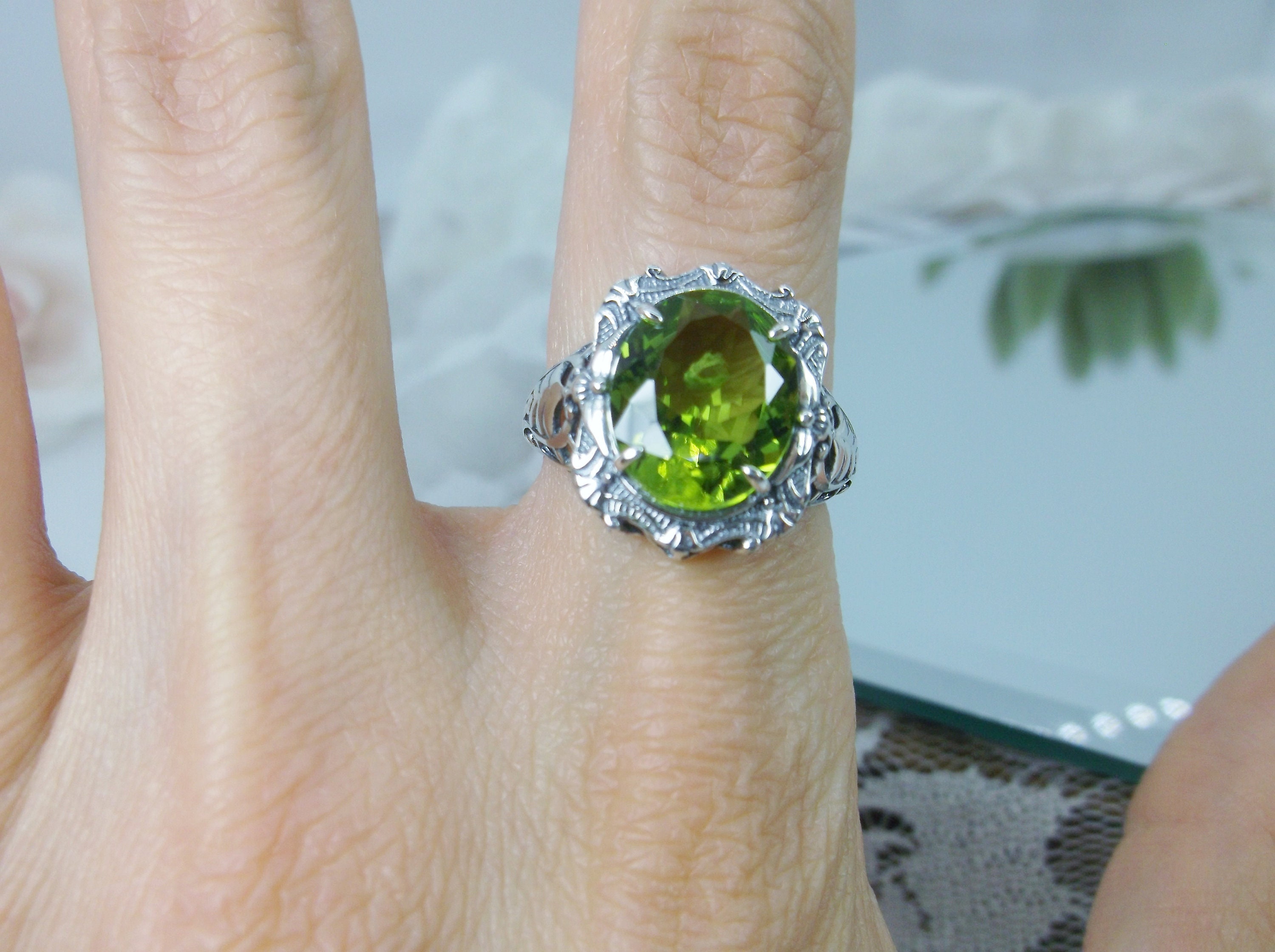 天然ペリドット リング サイズ 6.5 スターリングシルバー/4ct