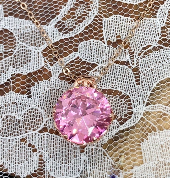 Pink CZ Pendant Rose Gold Plated Sterling Silver Pink Cubic Zirconia Round Filigree Pendant Necklace custom Made Designp123 Etsy