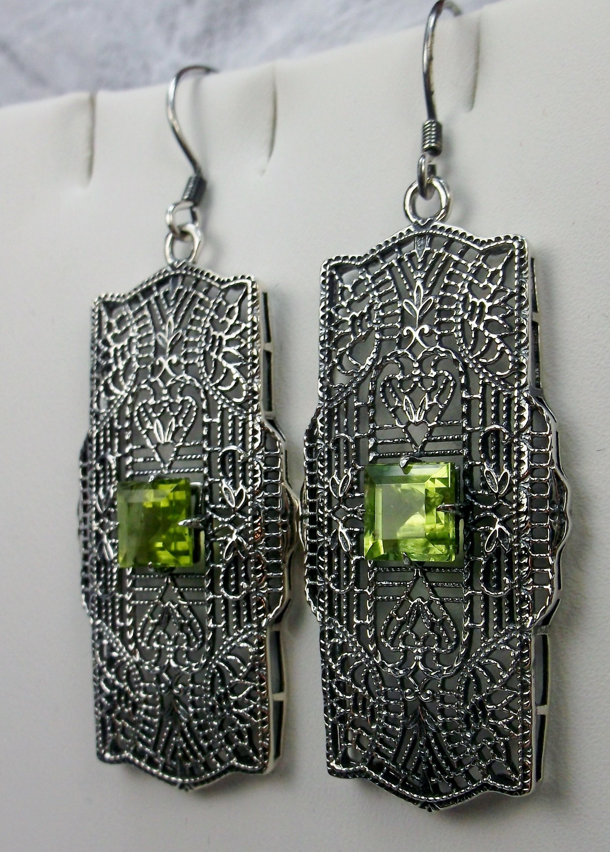 Sterling Silver 1.60CT Oval Shape Natural Peridot and White Topaz Floral Dangle Earrings main image 1