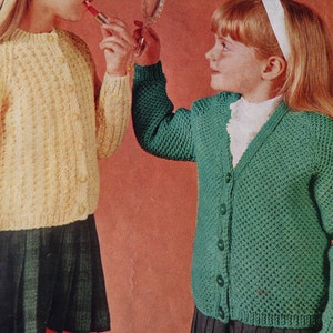 Knitting Pattern Children Baby Girl Two Styles of Cardigan Round and V Neck DK 22-26&quot; Vintage