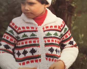 Knitting Pattern Children Boy Girl Jacket With Pockets And Hat Chunky 22-28" Chest Vintage PDF