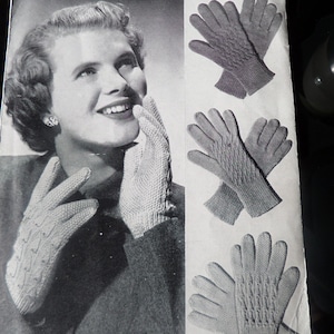 Knitting Pattern Gloves Three Designs Ladies Womens Gloves 3 ply Vintage