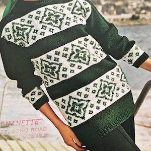 Knitting Pattern Women Ladies Patterned Jumper Sweater DK 36-40&quot; Vintage PDF