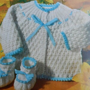 Knitting Pattern Baby Girl Boy Matinee Jacket and Bootees 18-19&quot; BQK Vintage