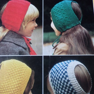 Knitting Pattern Girls Head Huggers Hats in 4 designs DK Vintage