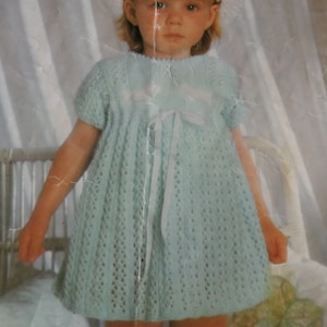 Knitting Pattern with Crochet Children Baby Girl Dress 4 Ply wool 21-23&quot; Vintage