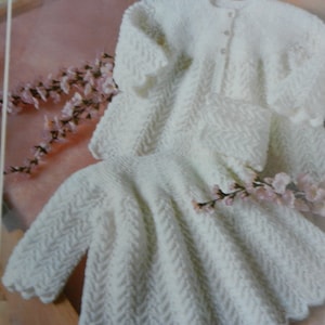 Knitting Pattern Baby Girl Dress and Coat Lacy Detail 16-20&quot; DK 4 Ply Vintage