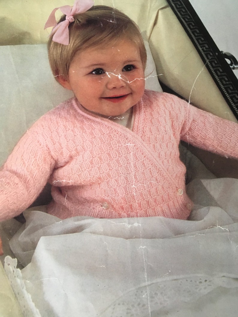 Knitting Pattern Children Baby Girl Boy Wrap Over Cardigan 4 Ply 18 22 Vintage Pdf