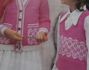 Knitting Pattern Children Baby Girl Cardigan Tank Top DK 24-34" Vintage