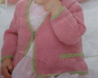 Knitting Pattern Baby Children Cardigan and Booties DK 0-7 years Vintage