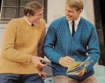 Knitting Pattern Mens Boys Cardigan and Jumper DK 36-46" Vintage