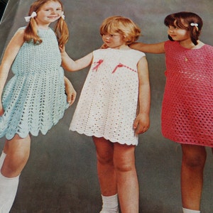 Crochet Pattern Children Baby Girl Dress 3 Styles DK 4 Ply wool 22-28&quot; Vintage