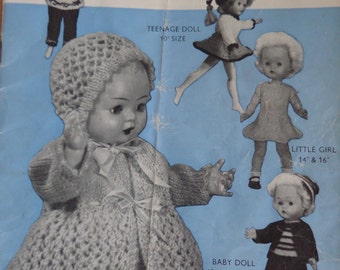 Knitting Pattern Dolls Clothing To Fit 10-20" Dolls Vintage PDF
