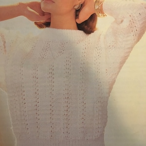 Knitting Pattern Womens Ladies Fan Stitch Jumper DK 30-40&quot; Vintage PDF