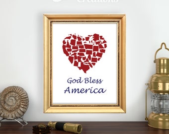 Gud välsigne Amerika citat, väggkonstdekor, 4 juli USA, patriotiskt inspirerande citat, amerikansk affisch, DIREKT NEDLADDNING