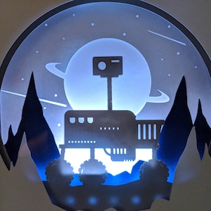 Space Rover Paper Art Lightbox - Mars Kid&#39;s Night Light Wall Art - Space Themed Nursery Decor